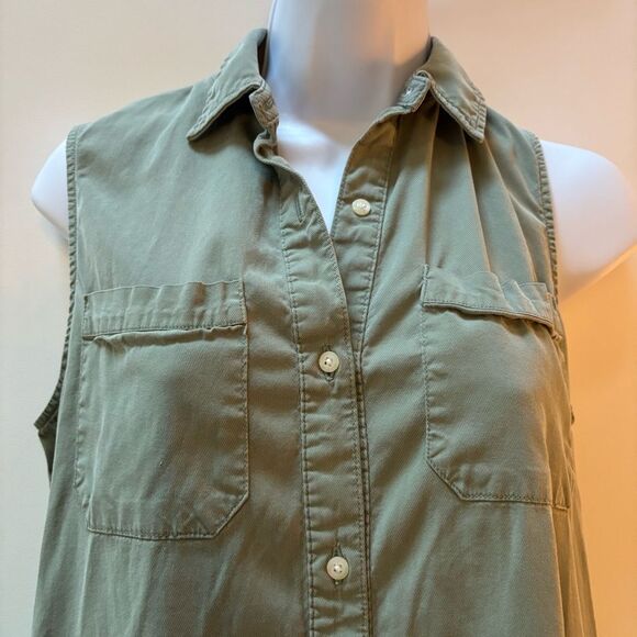 Vineyard Vines Sleeveless Utility Shirt Dress in Olive Green – Size 10 - Picture 6 of 7
